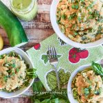 Bowls of Red Lentil Ragu and Fresh Pesto Zoodles